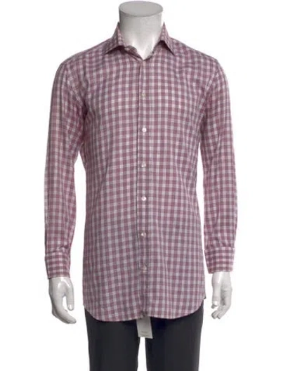 Pre-owned Luciano Barbera Plaid Print Long Sleeve Dress Shirt In Purple