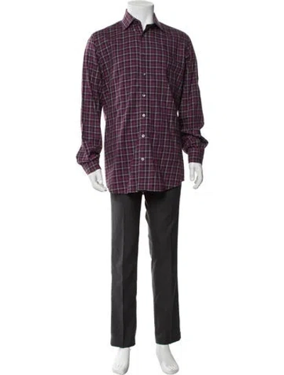 Pre-owned Luciano Barbera Plaid Print Long Sleeve Dress Shirt In Purple