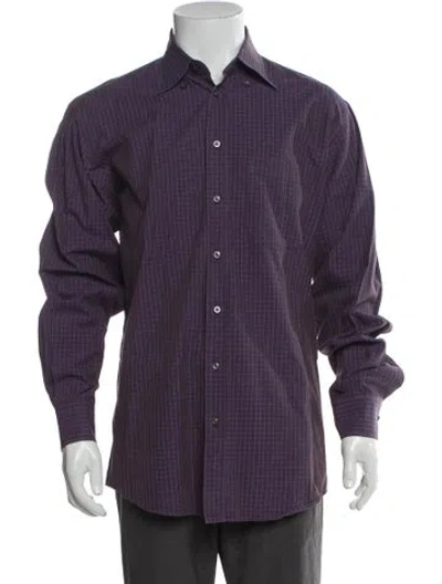 Pre-owned Luciano Barbera Plaid Print Long Sleeve Dress Shirt In Purple