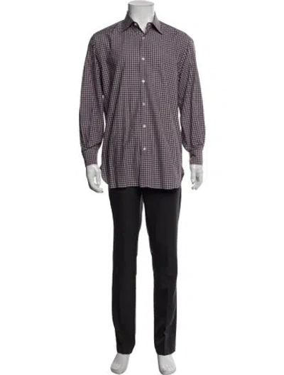 Pre-owned Luciano Barbera Plaid Print Long Sleeve Dress Shirt In Purple