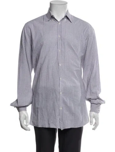 Pre-owned Luciano Barbera Plaid Print Long Sleeve Dress Shirt In Purple