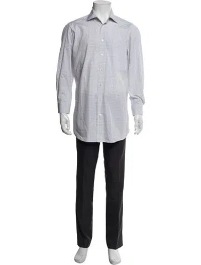 Pre-owned Luciano Barbera Plaid Print Long Sleeve Dress Shirt In White