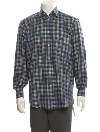 Pre-owned Luciano Barbera Plaid Print Long Sleeve Shirt In Blue
