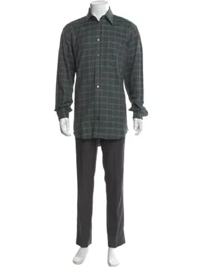 Pre-owned Luciano Barbera Plaid Print Long Sleeve Shirt In Green