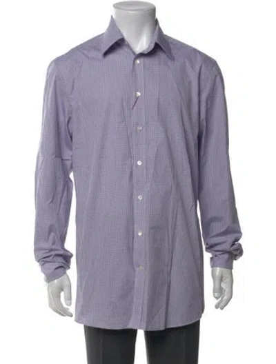Pre-owned Luciano Barbera Plaid Print Long Sleeve Shirt W/ Tags In Purple