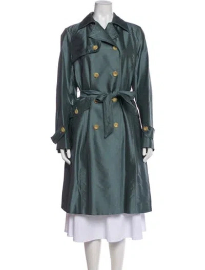 Pre-owned Luciano Barbera Silk Trench Coat In Blue/green