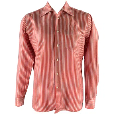 Pre-owned Luciano Barbera Size L Red White Blue Stripe Linen Blend Long Sleeve Shirt