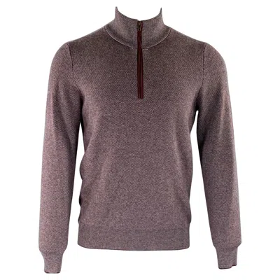 Pre-owned Luciano Barbera Size S Burgundy Grey Heather Cashmere 1/4 Zip Pullover In Red