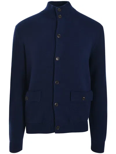 Luciano Barbera Stand-up Collar Cardigan In Blue