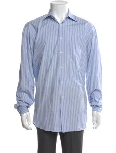 Pre-owned Luciano Barbera Striped Long Sleeve Dress Shirt In Blue