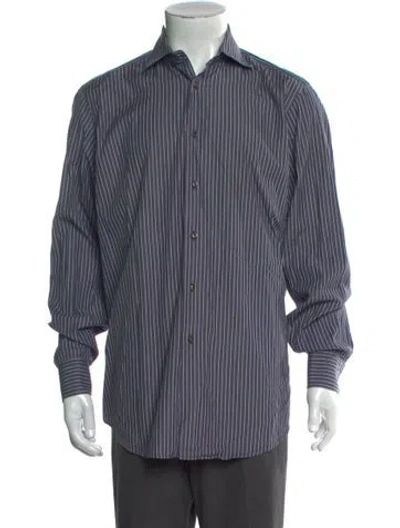 Pre-owned Luciano Barbera Striped Long Sleeve Dress Shirt In Blue