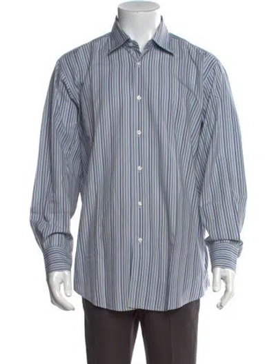 Pre-owned Luciano Barbera Striped Long Sleeve Dress Shirt In Blue
