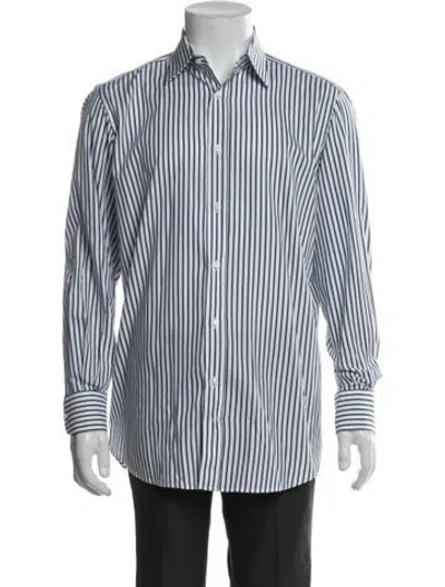 Pre-owned Luciano Barbera Striped Long Sleeve Dress Shirt In Blue