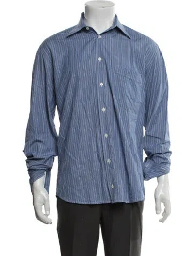 Pre-owned Luciano Barbera Striped Long Sleeve Dress Shirt In Blue