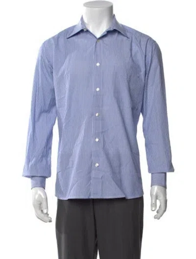 Pre-owned Luciano Barbera Striped Long Sleeve Dress Shirt In Blue