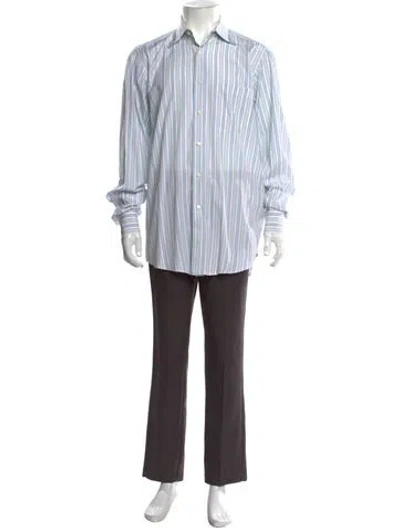 Pre-owned Luciano Barbera Striped Long Sleeve Dress Shirt In Blue