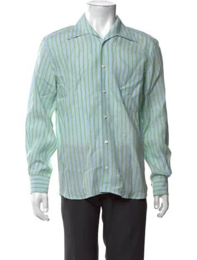 Pre-owned Luciano Barbera Striped Long Sleeve Dress Shirt In Blue