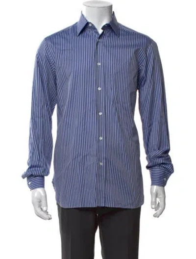 Pre-owned Luciano Barbera Striped Long Sleeve Dress Shirt In Blue