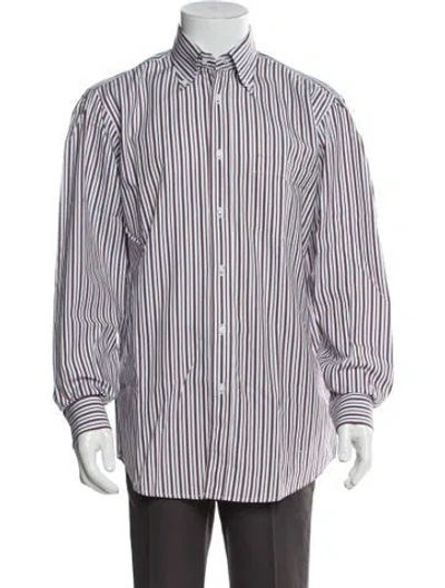 Pre-owned Luciano Barbera Striped Long Sleeve Dress Shirt In Gray