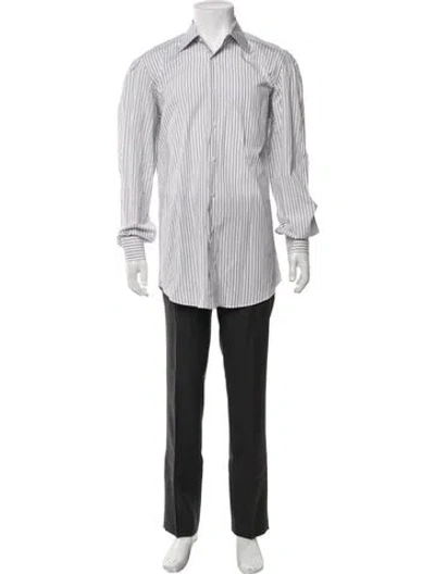 Pre-owned Luciano Barbera Striped Long Sleeve Dress Shirt In Grey