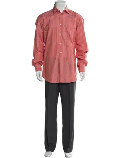 Pre-owned Luciano Barbera Striped Long Sleeve Dress Shirt In Red