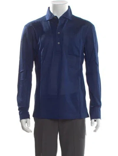 Pre-owned Luciano Barbera V-neck Long Sleeve Polo Shirt In Blue