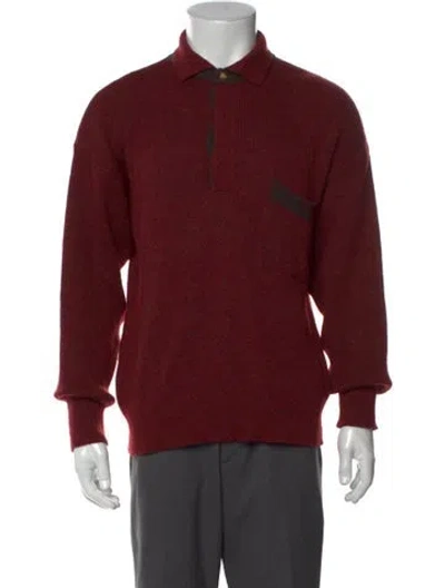 Pre-owned Luciano Barbera Wool Collar Polo Sweater In Burgundy