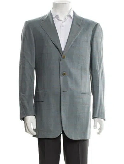 Pre-owned Luciano Barbera Wool Plaid Print Blazer In Blue