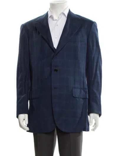 Pre-owned Luciano Barbera Wool Plaid Print Blazer In Blue