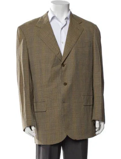 Pre-owned Luciano Barbera Wool Plaid Print Blazer In Brown