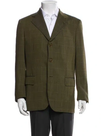 Pre-owned Luciano Barbera Wool Plaid Print Blazer In Brown