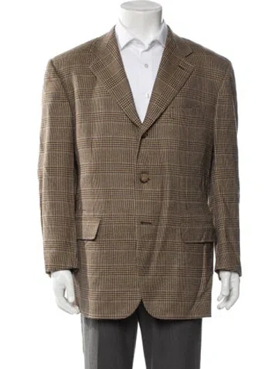 Pre-owned Luciano Barbera Wool Plaid Print Blazer In Brown