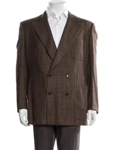 Pre-owned Luciano Barbera Wool Plaid Print Blazer In Brown