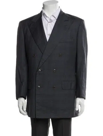 Pre-owned Luciano Barbera Wool Plaid Print Blazer In Gray