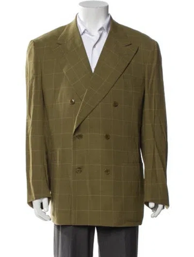 Pre-owned Luciano Barbera Wool Plaid Print Blazer In Green