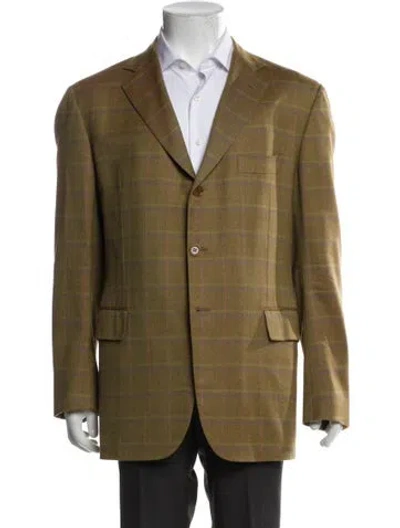 Pre-owned Luciano Barbera Wool Plaid Print Blazer In Green