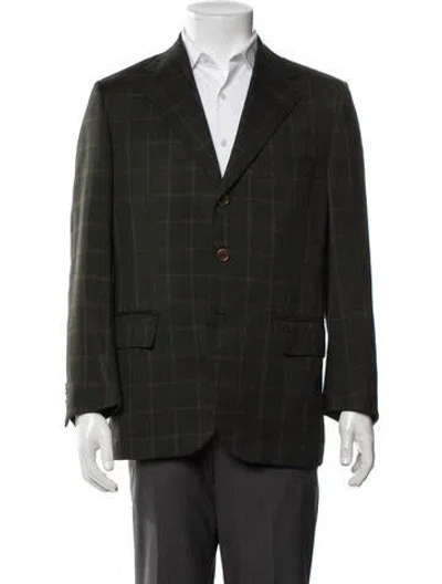 Pre-owned Luciano Barbera Wool Plaid Print Blazer In Green