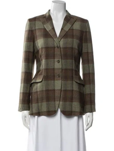 Pre-owned Luciano Barbera Wool Plaid Print Blazer In Green