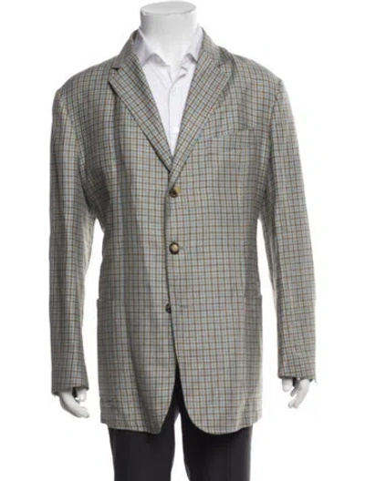 Pre-owned Luciano Barbera Wool Plaid Print Blazer In Neutrals