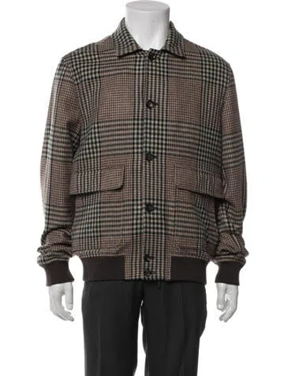 Pre-owned Luciano Barbera Wool Plaid Print Bomber Jacket In Neutral