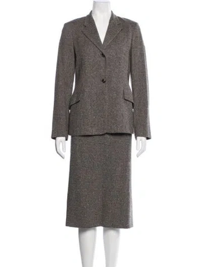 Pre-owned Luciano Barbera Wool Tweed Pattern Skirt Suit In Gray
