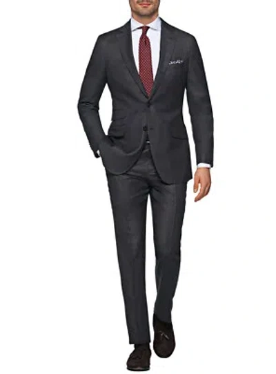 Pre-owned Luciano Natazzi Italian Mens Suit 180s Wool Cashmere Ticket Pocket Jacket In Gray