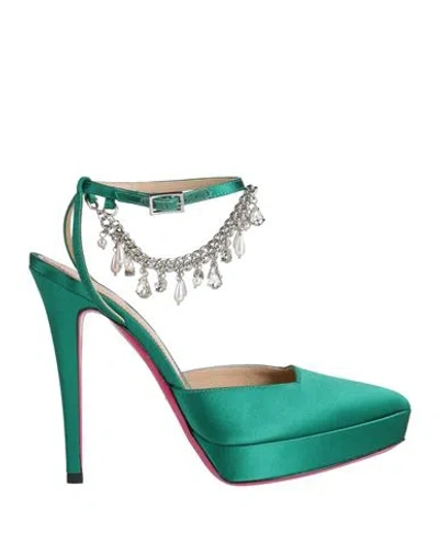 Luciano Padovan Woman Pumps Emerald Green Size 7 Textile Fibers, Leather