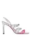 Luciano Padovan Woman Sandals Silver Size 8 Leather, Textile Fibers In Silver