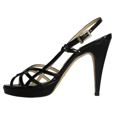 Pre-owned Luciano Padovan Women's Black Patent Sandals With Rhinestones, Size 36