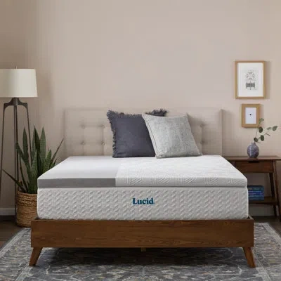 Lucid Bamboo Charcoal And Gel Memory Foam Mattress Topper With Cover In White