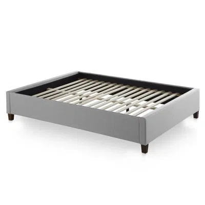 Lucid Upholstered Platform Bed Base With Wood Slats, King, Light Gray