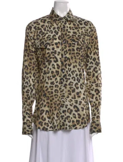 Pre-owned Lucien Pellat-finet Animal Print Long Sleeve Button-up Top In Neutral