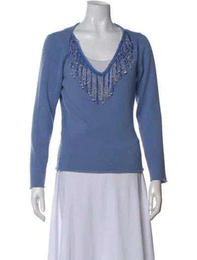 Pre-owned Lucien Pellat-finet Cashmere Graphic Print Sweater In Blue