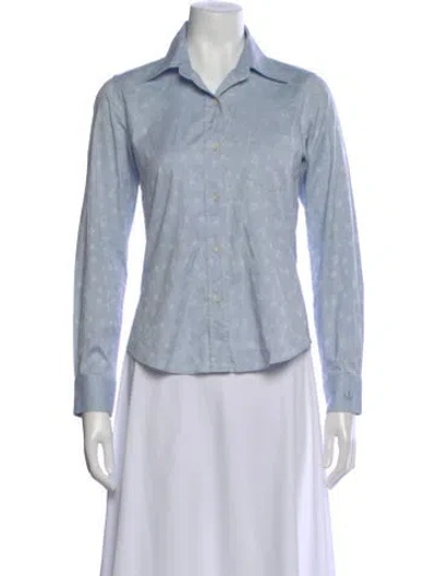 Pre-owned Lucien Pellat-finet Graphic Print Long Sleeve Button-up Top In Blue